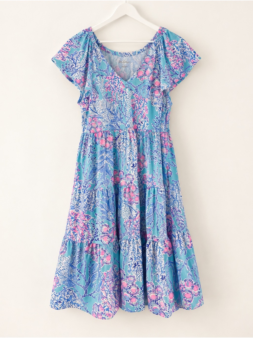 Lilly Pulitzer Kawai Flutter Sleeve Dress Blue Ibiza Now You Sea Me S NWT